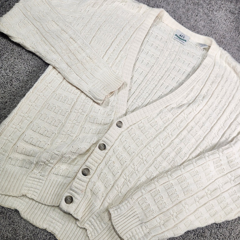 Vintage Van Heusen Cardigan Mens Medium Sweater Ivory Cable Knit Grandpa Coastal
